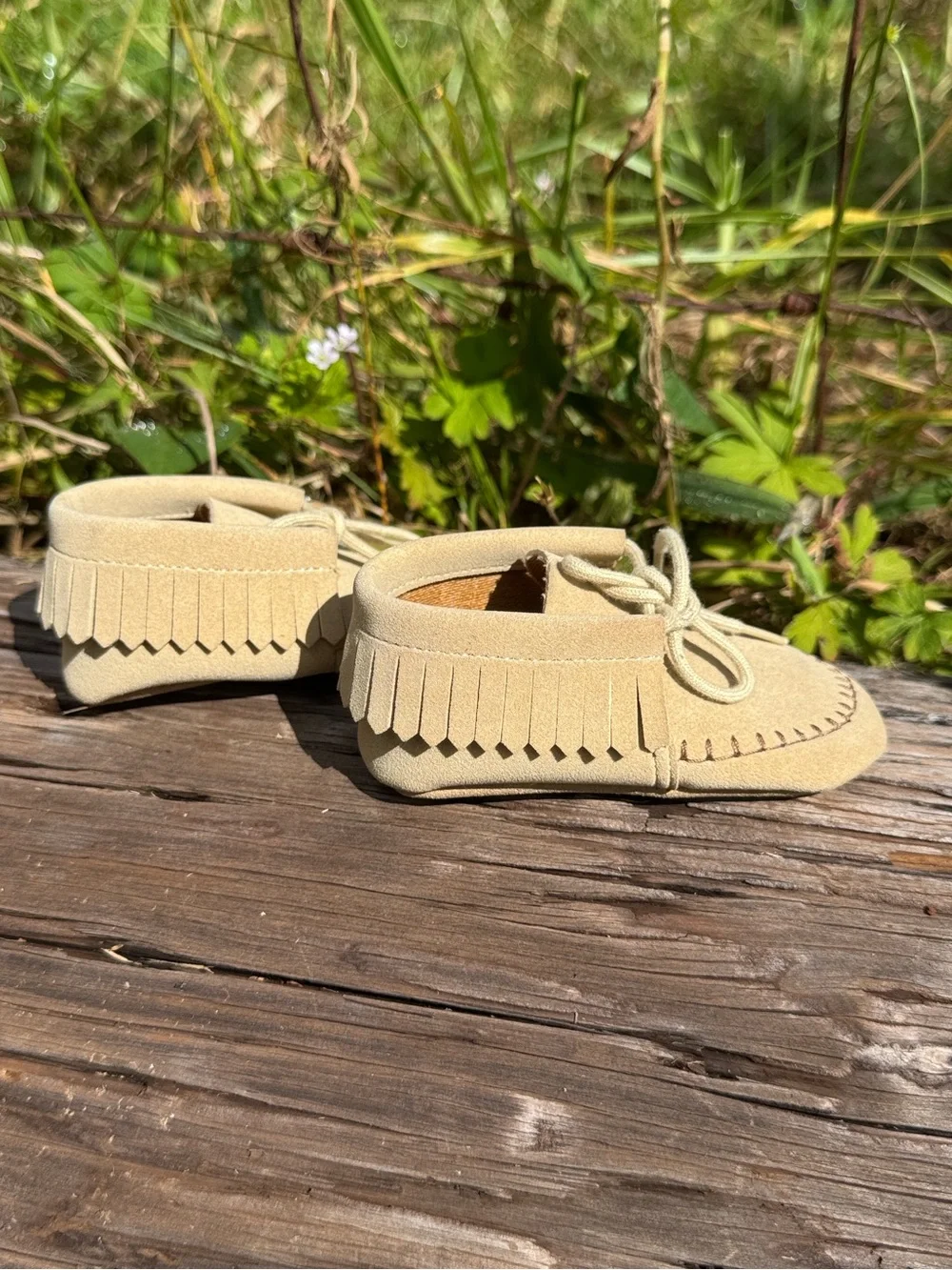 Vintage Stride Right Pre walke tan moccasins Boy girl 2 months